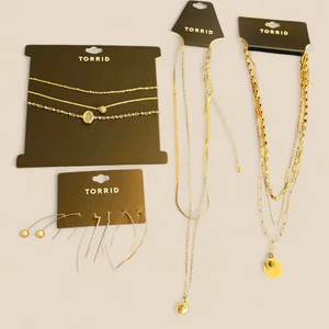 Torrid Schmuckset Damen 4 Teile Halsketten Ohrringe Gold Silber Faux Opal Lagenlook - Bild 1 von 11