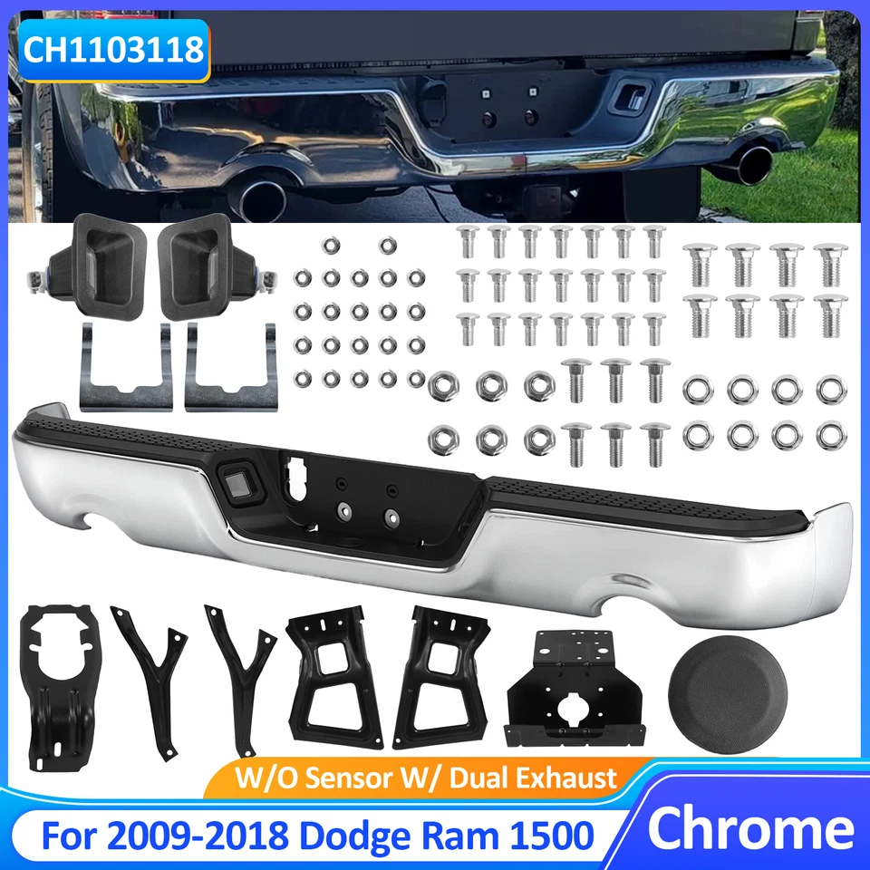 For 2009-2018 Dodge Ram 1500 Chrome Rear Step Bumper W/O Sensor W/ Dual Exhaust - Image 1 of 4
