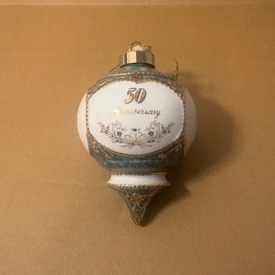 50th Anniversary Decorative Ornament Gold Trim White Blue Porcelain - Image 1 of 4