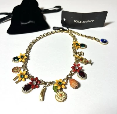 AUTÉNTICO Dolce & Gabbana Mujer Oro Declaración Lavalier Collar Latón ITALIANO Foto 1 de 4