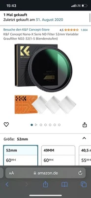 K&F Concept Nano-X Serie ND Filter 52mm Variabler Graufilter ND2-32 - Bild 1 von 3