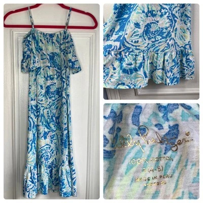 Lilly Pulitzer Clary Maxi Dress Bennett Blue Salty Seas Girls Size Small (4/5) - Image 1 of 4
