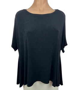 Top Pullover Chico's Travelers Negro Talla 1/M Manga Corta Dobladillo Asym Calce Suelto - Imagen 1 de 6