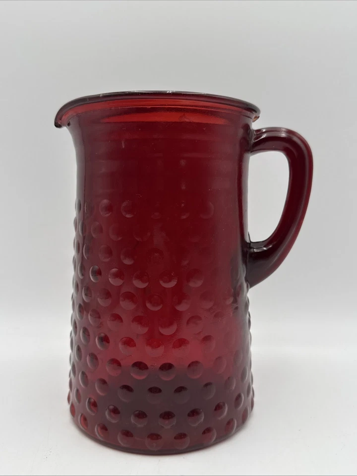 Vintage Anchor Hocking Ruby Red Hobnail Pitcher 8" Tall - Image 1 of 4
