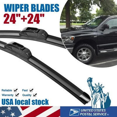 For 2019-2025 Dodge Ram 1500 2500 Windshield Wiper Blades J-HOOK Hybrid Silicone - Image 1 of 4