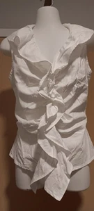 FARINAZ TAGHAVI TOP SHIRT BLOUSE TANK TOP WHITE COTTON RUFFLES SAILOR BACK SZ 8 - Picture 1 of 10