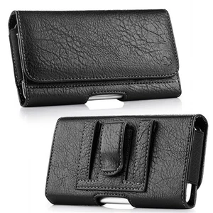 Universal Black Leather Wallet Belt Clip Holster Hook 5.5 Phone Case Card Pouch - Picture 1 of 7