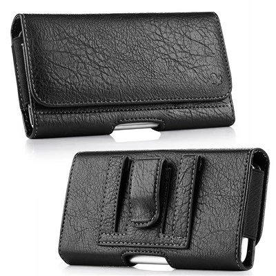 Universal Black Leather Wallet Belt Clip Holster Hook 5.5 Phone Case Card Pouch - Image 1 of 4