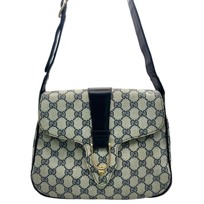 Vintage GUCCI GG Crossbody Shoulder Bag Leather Navy Authentic - Image 1 of 4
