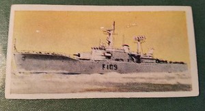 Lyons HMS 1902-1962 tea card 28. HMS Leander. Royal Navy Leander class frigate