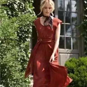 Abito Anthropologie Moulinette Soeurs Ginevra con cintura boho maxi arancione taglia 2P - Foto 1 di 23