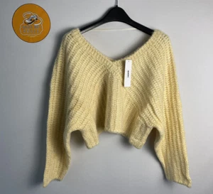Topshop V Neck Fluffy Crop Chunky Knit Knitted Cropped Jumper Cream Size Medium - Picture 1 of 6