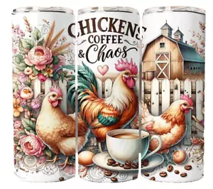 Chickens Coffee Chaos Funny Chicken 20oz Tumbler Insulated Travel Mug Cup - Picture 1 of 3