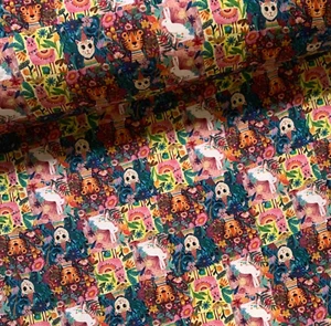 Baumwollstoff Meterware Stoff 50 cm Patchwork Lustige Babytiere Tiger Hase Katze - Bild 1 von 8