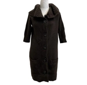 Suéter túnica tejido con botones mezcla de cachemir marrón largo cuello chal Vince talla S - Imagen 1 de 14