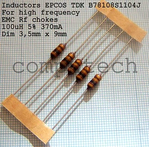 10 pezzi 100 uH 5% Induttore Assiale EPCOS/TDK 370mA, 1,7Ohm - Imagen 1 de 1