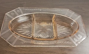 VINTAGE PINK DEPRESSION GLASS DIVIDED RELISH TRAY RECTANGULAR 3 SECTION OVAL - Picture 1 of 4