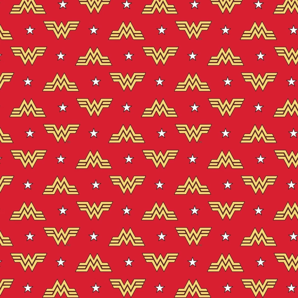 BTY Wonder Woman 1984 Female Hero Girl Power Logo Red Cotton Fabric By The Yard - Image 1 of 1