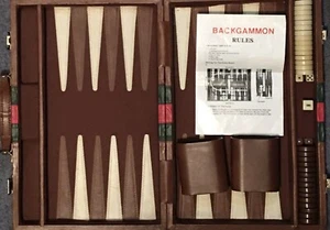 Backgammon Full Size Board Game Brown Travel Case Chips Dice Cups Rules - Picture 1 of 11