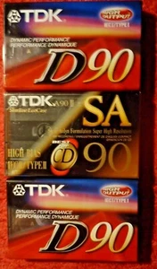 Lote 3 cassette TDK en blanco 90 minutos 2 D90 y 1 SA 90 NUEVO EN PAQUETE retráctil envuelto nuevo - Imagen 1 de 2