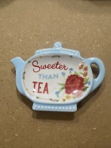 Pioneer Woman Tea Bag Holder or Spoon Rest Sweeter Than Tea Sweet Rose Pattern
