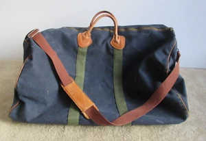 Vintage L.L. Bean Freeport Maine Blue/Green Canvas & Leather Travel Duffle Bag - Imagen 1 de 14