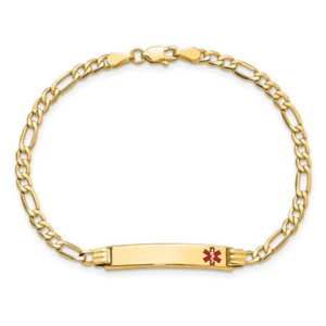 14K Solid Yellow Gold Medical Alert Figaro Link ID Bracelet - Picture 1 of 17