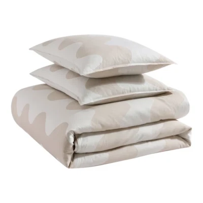 FINNISH MODERN MARIMEKKO "LOKKI" KING 3PC DUVET SET 2-TONE BEIGE SATEEN NEW - Image 1 of 4