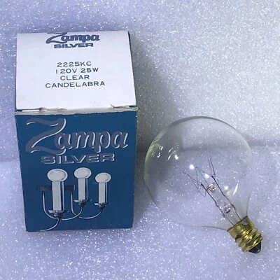Original Zampa Silver Round Candelabra Clear 40 Watt Bulb New Old Stock 1 Bulb - Image 1 of 4
