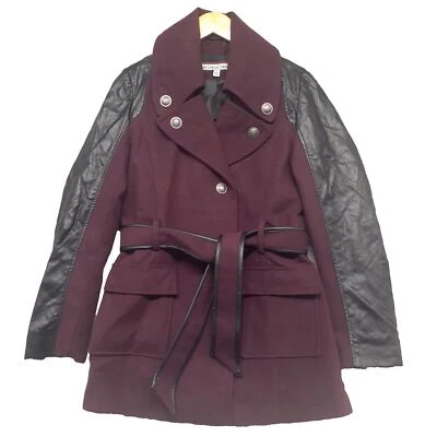 KC Collections Purple Black Faux Leather Quilted Sleeve Coat Size M - Image 1 of 4