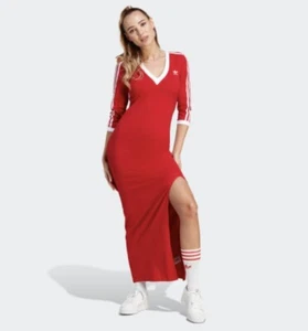 adidas originals Adicolor 3-Stripes Maxi Dress Red - Picture 1 of 3