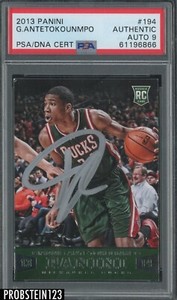 Giannis Antetokounmpo Signed 2013-14 Panini #194 RC Rookie PSA PSA/DNA 9 AUTO