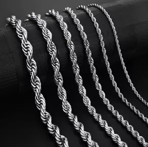 40-75cm Stainless Steel Silver Rope Chain Curb Link 3/4/5/6mm Wide Necklace J19 - Picture 1 of 14