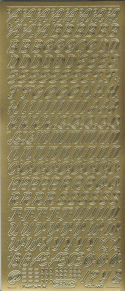 Zier-Sticker-Bogen-Alphabet-ABC-Schreibschrift 2-gold, silber und farbig-0826 - Bild 1 von 1