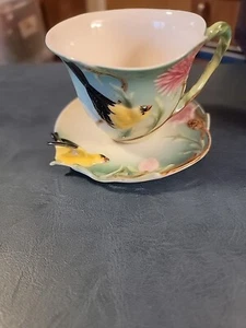 Franz Porcelain Goldfinch Thistle Tea Cup & Saucer & SPOON FZ00039 - Picture 1 of 9