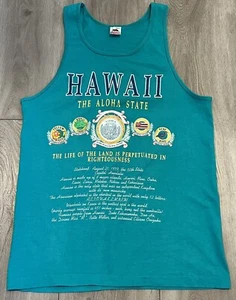 Camiseta sin mangas vintage Fruit Of The Loom HAWAI The ALOHA State verde azulado para hombre grande EE. UU. - Imagen 1 de 5