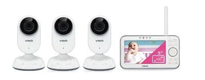 VTech 3 Camera Video Baby Monitor with 5" Screen and 1000 feet Range & Temp Sens 银色 — 第 1/4 张图片