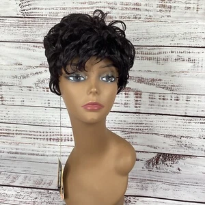 Sue Wig #1B Off Black Short Pixie 100% Human Hair With Bang Classic Cap - Picture 1 of 7