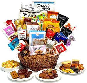 Easter Gourmet Gift Basket with chocolate cookie candy for kids family women men