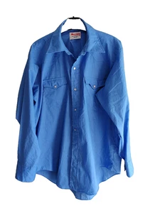 Mustang Mens Western Shirt 2XL Blue Vintage Perm Press Cowboy Pearl Snap Korea - Picture 1 of 12