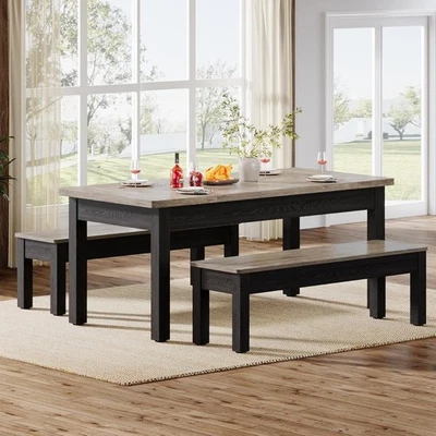 Juego de mesa de cocina de granja para mesa de comedor de madera de 4-6, 55 pulgadas con 2 bancos Foto 1 de 4
