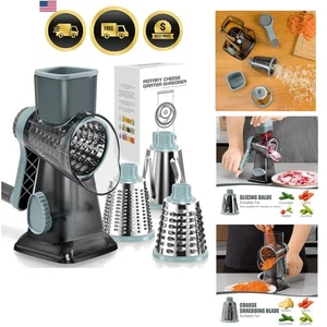 Manual Rotary Cheese Grater Kitchen Tool Shredder Slicer Grinder 3 Blades - Picture 1 of 9