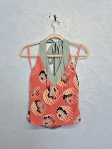 Ted Baker Halterneck Top Size 2 UK Silk Floral Abstract Pink Blue Party Y2K - Picture 1 of 10