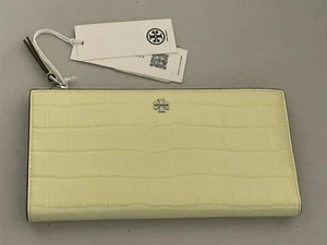 TORY BURCH EMERSON CROC EMBOSSED SLIM ENVELOPE WALLET IN PASTEL YELLOW - Picture 1 of 14