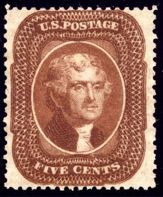 US 30 5c 1861 Thomas Jefferson type II PSE grade 80 unused no gum orange brown - Image 1 of 3