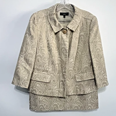 Talbots Women's Paisley Beige Metallic Gold Jacket & Skirt Set Lined Size 10 - Image 1 of 4