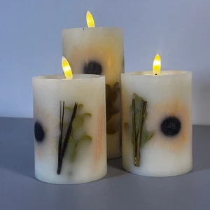 Ashland Herbst LED Stumpenkerze 3er Set Faux Flimmer Flamme Sonnenblume - Bild 1 von 9