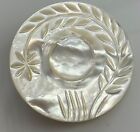 Large Antique Carved White Pearl Flower Plant Botanical Button Old