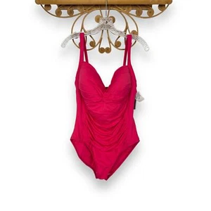 NEU La Blanca Island Goddess geraffte Vorderseite Bandeau Einteiler Schwimmen 16 Anzug  - Bild 1 von 4