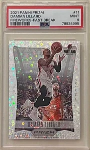 DAMIAN LILLARD PSA 9 2021 PANINI FIREWORKS PRIZM LOW POP PORTLAND TRAIL BLAZERS - Picture 1 of 2